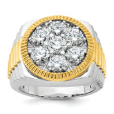 14k Two-tone Men's Polished Satin and Ribbed 3 Carat Lab Grown Diamond Round Cluster Ring - Sophia Jewelers
