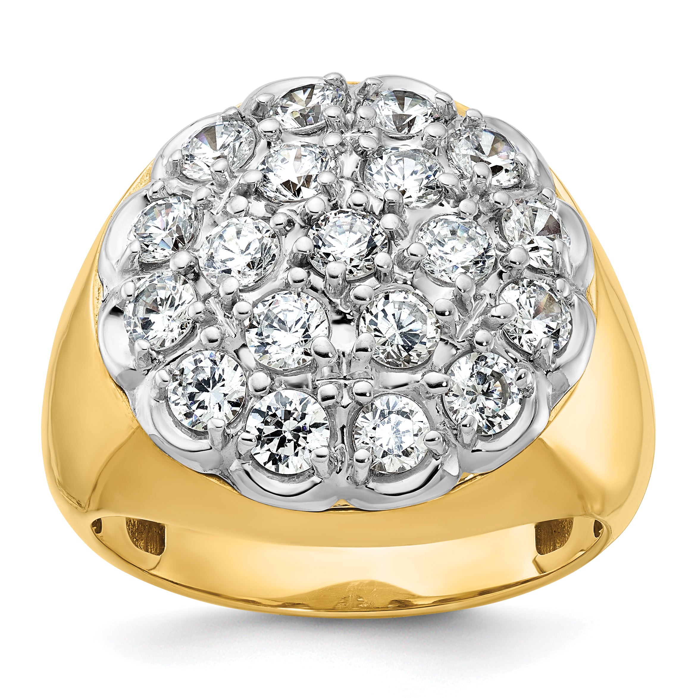 14k Two-tone Men's Polished Round 3 1/4 Carat Lab Grown Diamond Cluster Ring - Sophia Jewelers