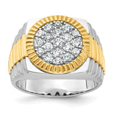 14k Two-tone Men's Polished Satin and Ribbed 1 1/8 Carat A Quality Diamond Round Cluster Ring