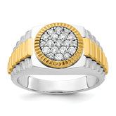 14k Two-tone Men's Polished Satin and Ribbed 1/2 Carat A Quality Diamond Round Cluster Ring