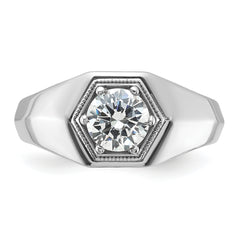 14k White Gold 1 carat Lab Grown Diamond VS/SI+ G+ Complete Polished and Beaded Men's Ring