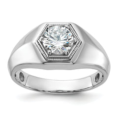 14k White Gold 1 carat Lab Grown Diamond VS/SI+ G+ Complete Polished and Beaded Men's Ring