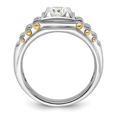 14k Two-tone 1 carat Lab Grown Diamond VS/SI+ G+ Polished and Brushed Textured Complete Men's Ring