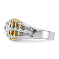 14k Two-tone 1 carat Lab Grown Diamond VS/SI+ G+ Polished and Brushed Textured Complete Men's Ring