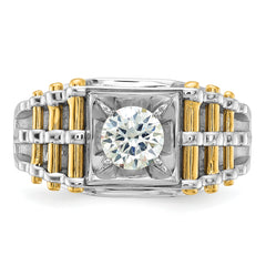 14k Two-tone 1 carat Lab Grown Diamond VS/SI+ G+ Polished and Brushed Textured Complete Men's Ring