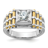 14k Two-tone 1 carat Lab Grown Diamond VS/SI+ G+ Polished and Brushed Textured Complete Men's Ring