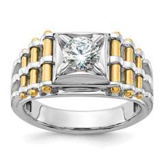 14k Two-tone 1 carat Lab Grown Diamond VS/SI+ G+ Polished and Brushed Textured Complete Men's Ring