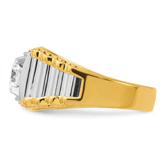 14k Two-Tone 1 carat Lab Grown Diamond VS/SI+ G+ Polished and Ribbed Complete Men's Ring