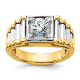 14k Two-Tone 1 carat Lab Grown Diamond VS/SI+ G+ Polished and Ribbed Complete Men's Ring