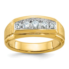 14k with White Rhodium Men's Polished and Satin 5-Stone 1/2 Carat AA Quality Diamond Ring