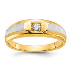 10k Two-tone Men's Polished and Satin Diamond Complete Ring