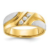 10k Two-tone Men's Polished Satin and Grooved 3-Stone 1/6 Carat A Quality Diamond Ring