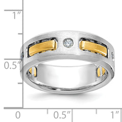 10k Two-tone Men's Polished Satin and Cut-Out 1/6 Carat A Quality Diamond 3-Stone Ring