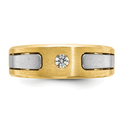 10k Two-tone Men's Polished and Satin Diamond Complete Ring