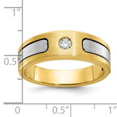 10k Two-tone Men's Polished and Satin Diamond Complete Ring