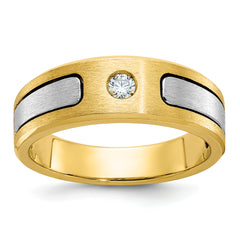10k Two-tone Men's Polished and Satin Diamond Complete Ring