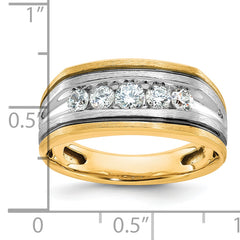 10k Two-tone with Black Rhodium Men's Polished Satin and Grooved 5-Stone 1/2 Carat A Quality Diamond Ring