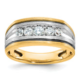 10k Two-tone with Black Rhodium Men's Polished Satin and Grooved 5-Stone 1/2 Carat A Quality Diamond Ring