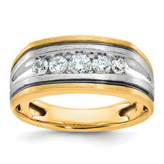 10k Two-tone with Black Rhodium Men's Polished Satin and Grooved 5-Stone 1/2 Carat A Quality Diamond Ring