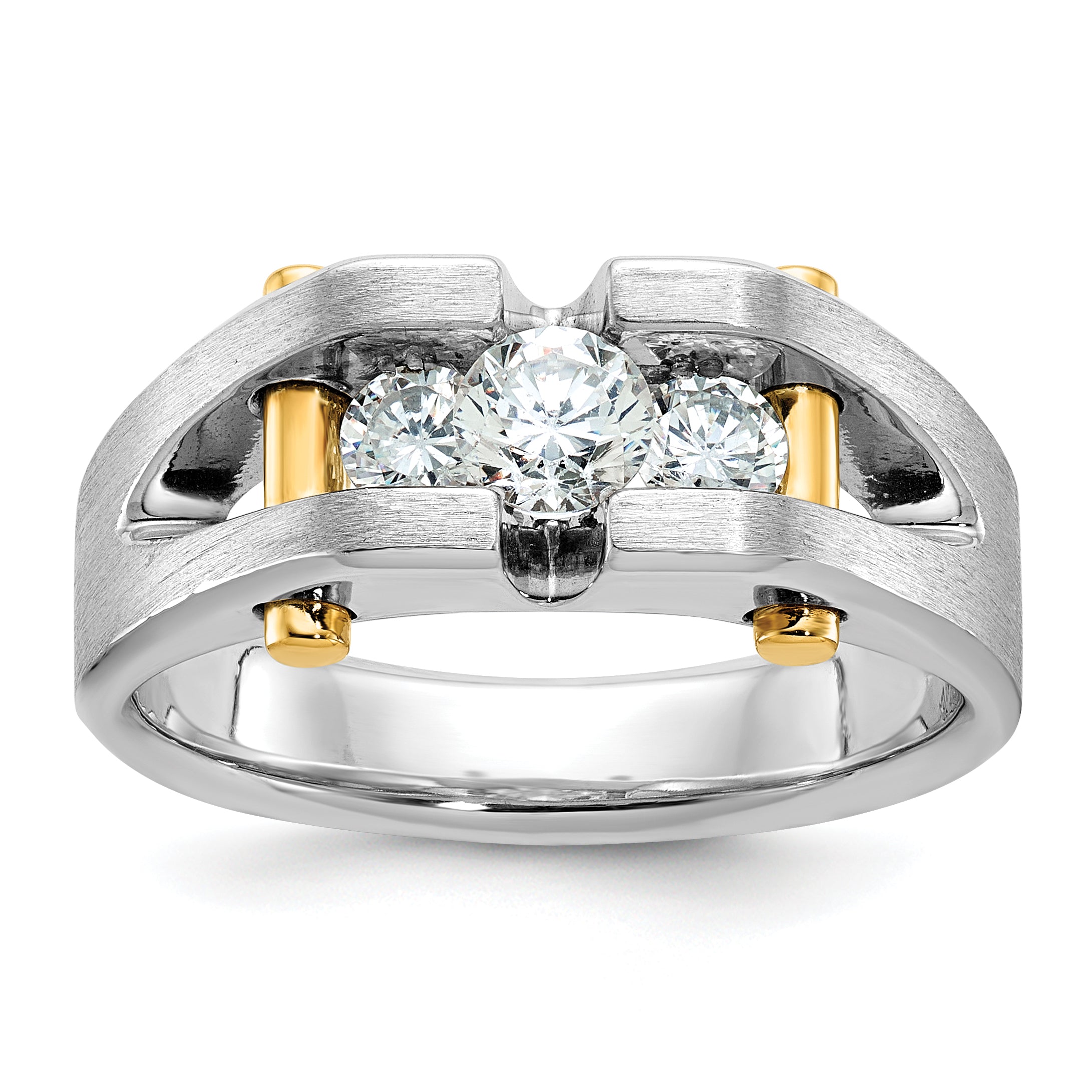 10k Two-tone Men's Polished Satin and Cut-Out 3-Stone 3/4 Carat A Quality Diamond Ring