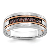 10k White and Rose Gold Men's Polished and Satin 7-Stone 1/2 Carat Brown Diamond Ring