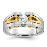 10k Two-tone Men's Polished and Satin Diamond Complete Ring