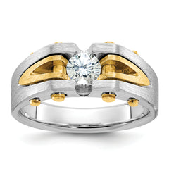 10k Two-tone Men's Polished and Satin Diamond Complete Ring