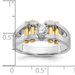 14k Two-Tone 3/8 carat Lab Grown Diamond VS/SI+ G+ Polished and Satin Cut-Out Solitaire Complete Men's Ring