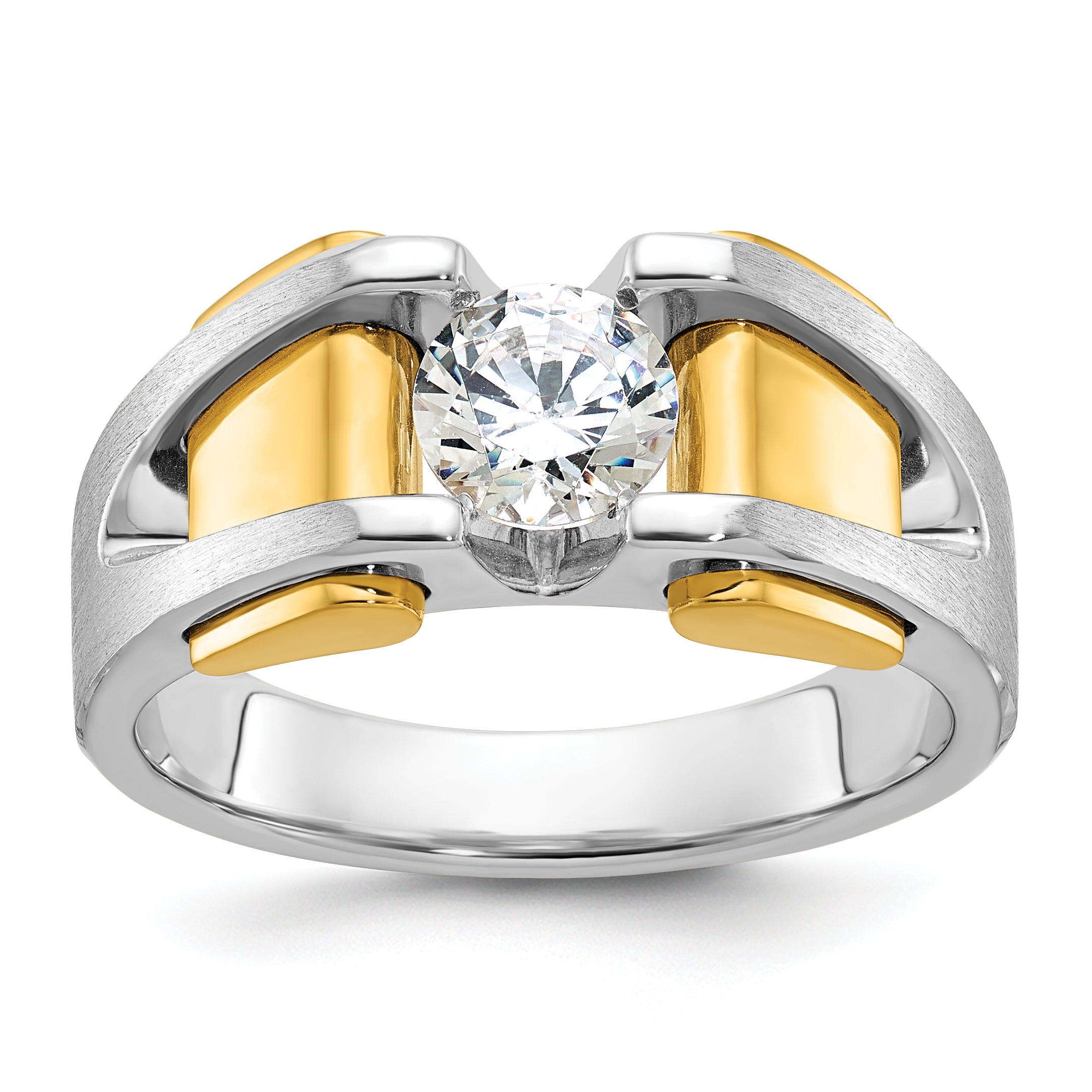 14k Two-tone Men's Polished and Satin Ring Mounting (No Stones Included)