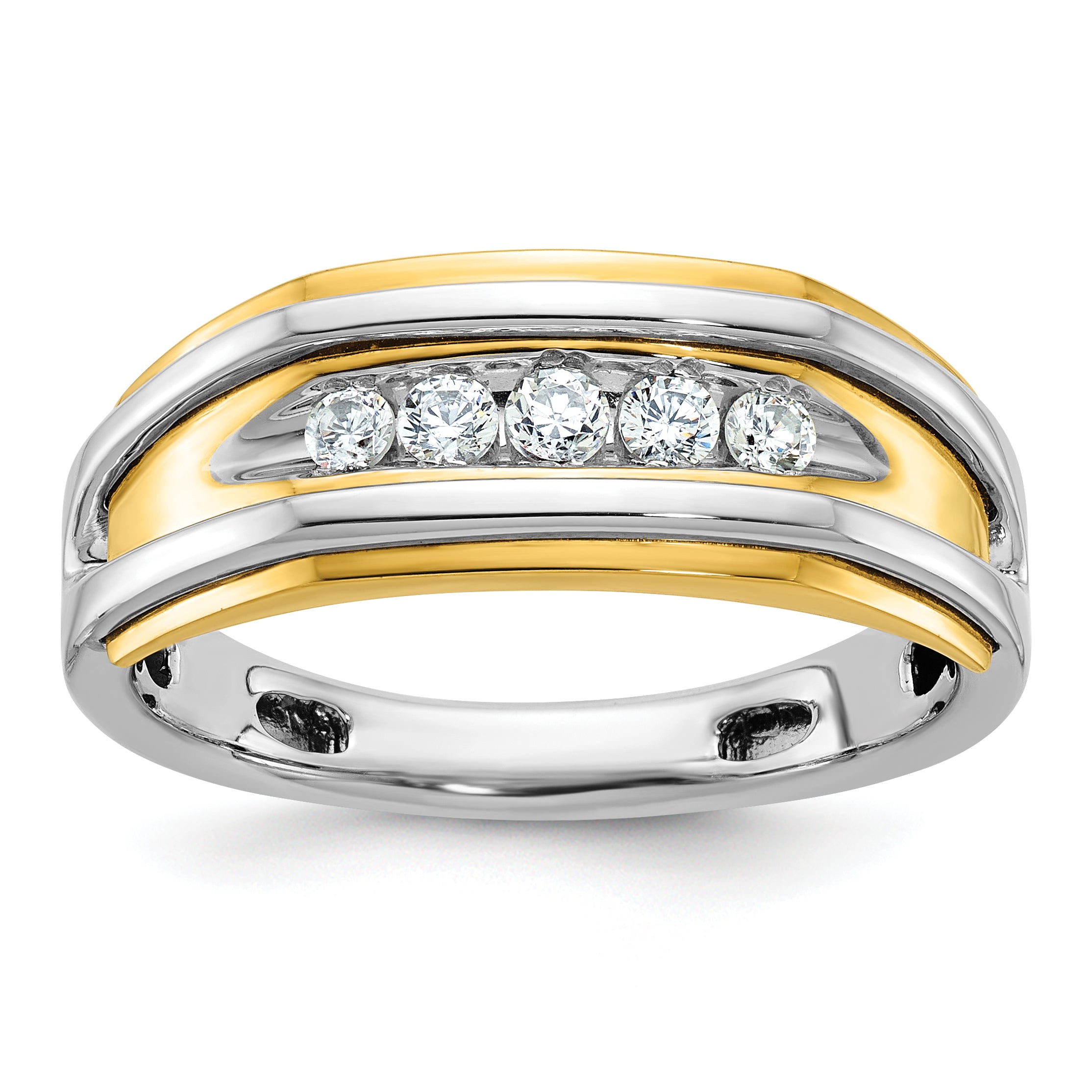 10k Two-tone Men's Polished 5-Stone 1/4 Carat A Quality Diamond Ring