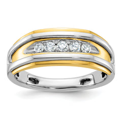 10k Two-tone Men's Polished 5-Stone 1/4 Carat A Quality Diamond Ring
