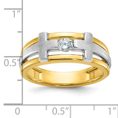 10k Two-tone Men's Polished Satin and Cut-Out 1/5 Carat A Quality Diamond Cross Ring