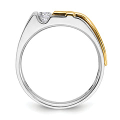 10k Two-tone Men's Polished Satin and Cut-Out 1/3 Carat A Quality Diamond Cross Ring