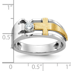 10k Two-tone Men's Polished Satin and Cut-Out 1/3 Carat A Quality Diamond Cross Ring