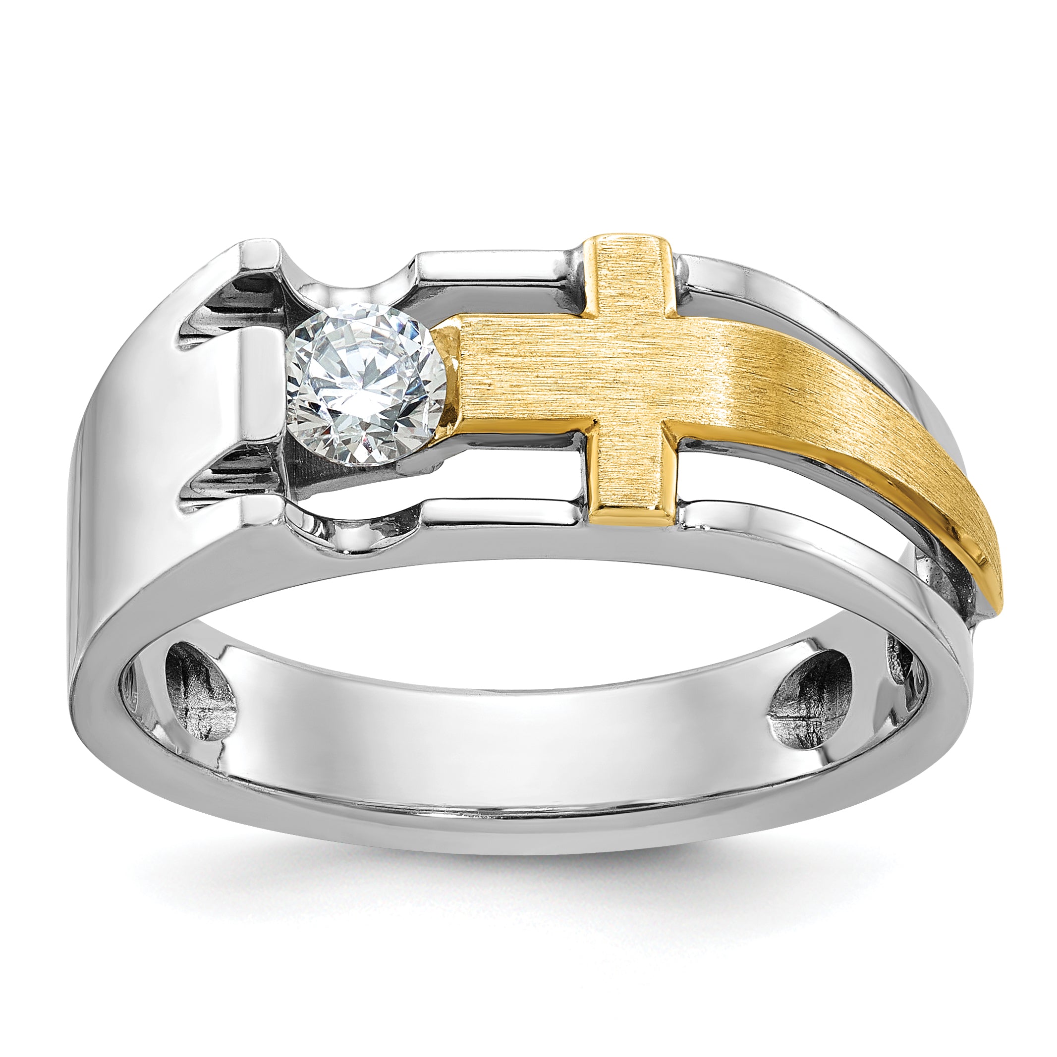 10k Two-tone Men's Polished Satin and Cut-Out 1/3 Carat A Quality Diamond Cross Ring