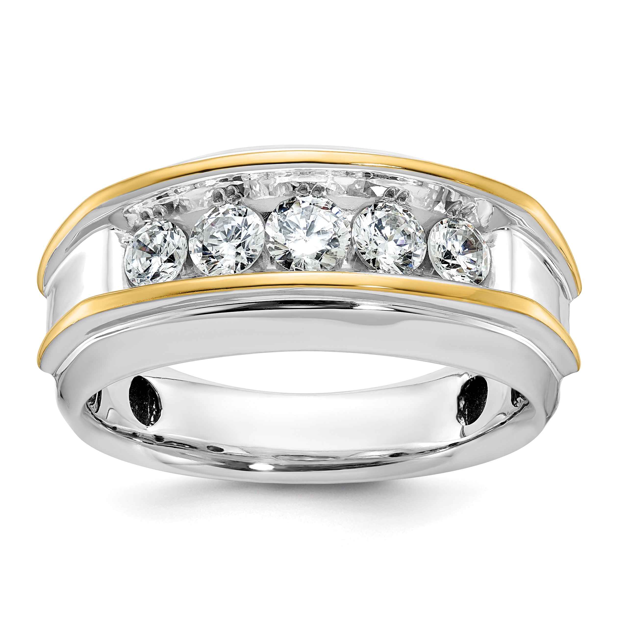 10k Two-tone Men's Polished 5-Stone 1 Carat A Quality Diamond Ring