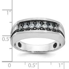 10k White Gold with Black Rhodium Men's Polished Satin and Grooved 1/2 Carat A Quality Black and White Diamond Ring