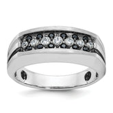 10k White Gold with Black Rhodium Men's Polished Satin and Grooved 1/2 Carat A Quality Black and White Diamond Ring