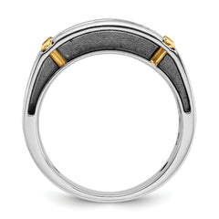 14k Two-tone with Black Rhodium Men's Polished Satin and Grooved 5-Stone 1 Carat Lab Grown Diamond Ring - Sophia Jewelers
