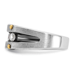 14k Two-tone with Black Rhodium Men's Polished Satin and Grooved 5-Stone 1 Carat Lab Grown Diamond Ring - Sophia Jewelers
