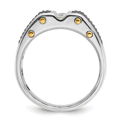 14k Two-tone with Black Rhodium Men's Polished and Textured 3-Stone 1/4 Carat Lab Grown Diamond Ring - Sophia Jewelers