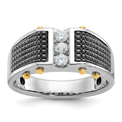 14k Two-tone with Black Rhodium Men's Polished and Textured 3-Stone 1/4 Carat Lab Grown Diamond Ring - Sophia Jewelers