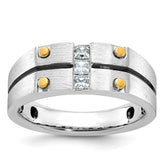 10k Two-tone Men's w/Black Rhod Satin Diamond Complete Ring