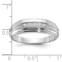 10k White Gold Men's Polished Satin and Grooved 5-Stone 1/20 Carat A Quality Diamond Ring