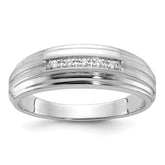 10k White Gold Men's Polished Satin and Grooved 5-Stone 1/20 Carat A Quality Diamond Ring