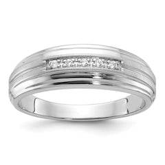 10k White Gold Men's Polished Satin and Grooved 5-Stone 1/20 Carat A Quality Diamond Ring