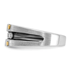 14k Two-tone with Black Rhodium Men's Polished Satin and Grooved 5-Stone 1/2 Carat Lab Grown Diamond Ring - Sophia Jewelers