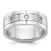 14k White Gold Men's Polished Satin and Grooved 3-Stone Ring Mounting - Sophia Jewelers