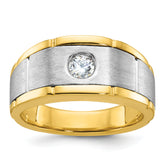 10k Two-tone Men's Polished and Satin Diamond Complete Ring