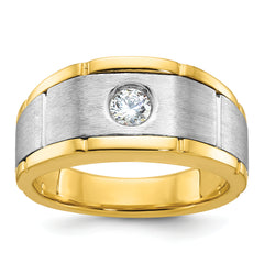 10k Two-tone Men's Polished and Satin Diamond Complete Ring